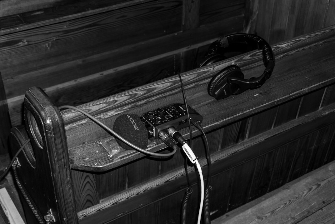 Broadcast operator desk with headset and talkback monitors